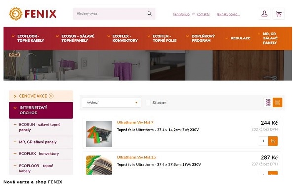 Nová verze e-shop FENIX 